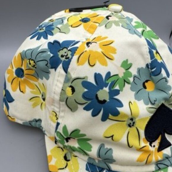NWT Kate Spade Floral Printed Cap Hat Cream Yellow Blue Green Spade Logo - Picture 2 of 11